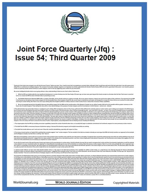 Joint Force Quarterly (Jfq) : Issue 54; ... Volume Issue 54 by Ellason, William T.